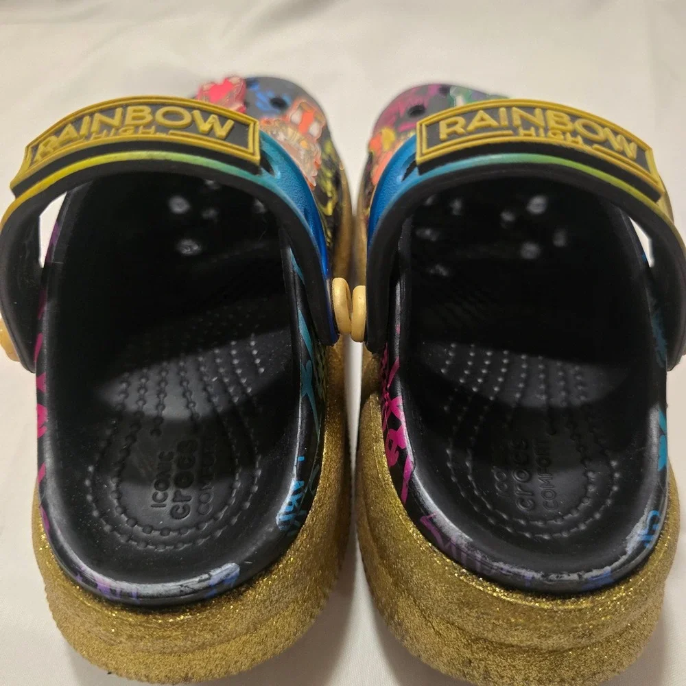 Kids‎ Rainbow High Crocs Clogs Charm Glitter Gold Strap Size C11